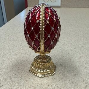 AKM stamped Faberge-styled Egg Russia Ornate Red and Gold Decorative Egg